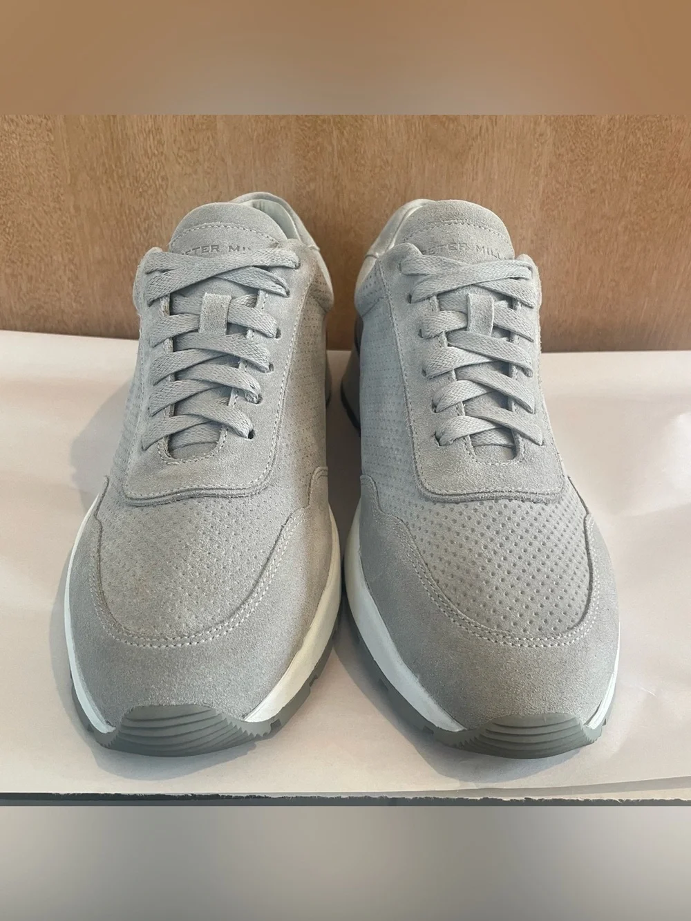 Peter Millar Wayfare Runner Golf Mens Sz US 10.5 Pearl Gray Suede Comfort Shoes